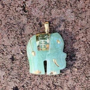 14k gold jade elephant pendant